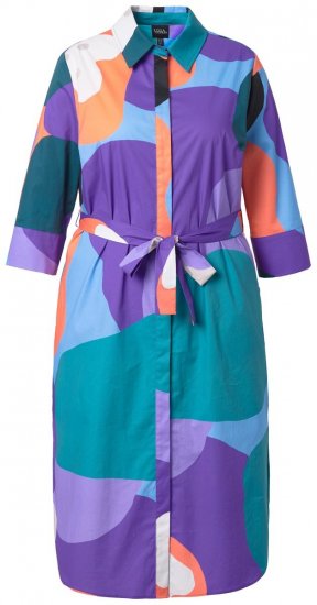 Ulla Popken 846351 Gemustertes Hemdblusenkleid Flieder - Midikleider - Midikleider für Damen in großen Größen