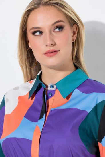 Ulla Popken 846351 Gemustertes Hemdblusenkleid Flieder - Midikleider - Midikleider für Damen in großen Größen