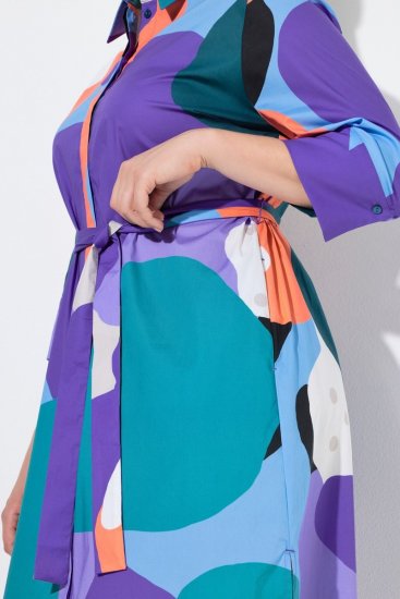 Ulla Popken 846351 Gemustertes Hemdblusenkleid Flieder - Midikleider - Midikleider für Damen in großen Größen