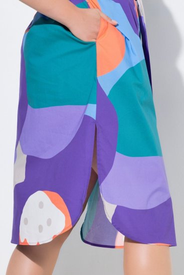 Ulla Popken 846351 Gemustertes Hemdblusenkleid Flieder - Midikleider - Midikleider für Damen in großen Größen