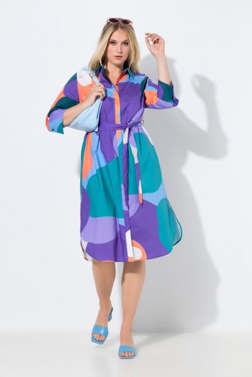 Ulla Popken 846351 Gemustertes Hemdblusenkleid Flieder - Midikleider - Midikleider für Damen in großen Größen