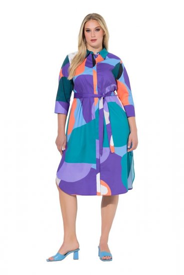 Ulla Popken 846351 Gemustertes Hemdblusenkleid Flieder - Midikleider - Midikleider für Damen in großen Größen