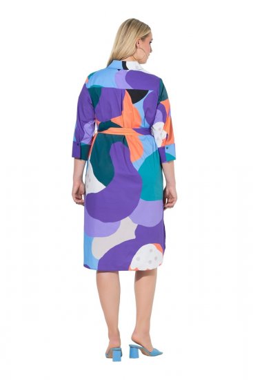 Ulla Popken 846351 Gemustertes Hemdblusenkleid Flieder - Midikleider - Midikleider für Damen in großen Größen