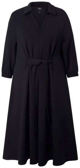 Ulla Popken 846373 Midikleid mit Bindegürtel Schwarz - Midikleider - Midikleider für Damen in großen Größen