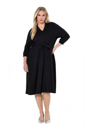 Ulla Popken 846373 Midikleid mit Bindegürtel Schwarz - Midikleider - Midikleider für Damen in großen Größen