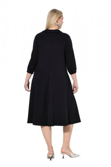 Ulla Popken 846373 Midikleid mit Bindegürtel Schwarz - Midikleider - Midikleider für Damen in großen Größen