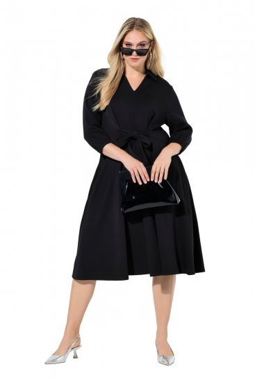 Ulla Popken 846373 Midikleid mit Bindegürtel Schwarz - Midikleider - Midikleider für Damen in großen Größen
