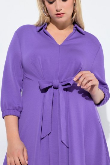 Ulla Popken 846373 Sweatkleid in A-Linie mit 3/4-Ärmeln Flieder - Kleider - Kleider für alle Größen
