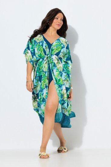 Ulla Popken 846493 Gemustertes Kleid Petrol - Kaftane - 