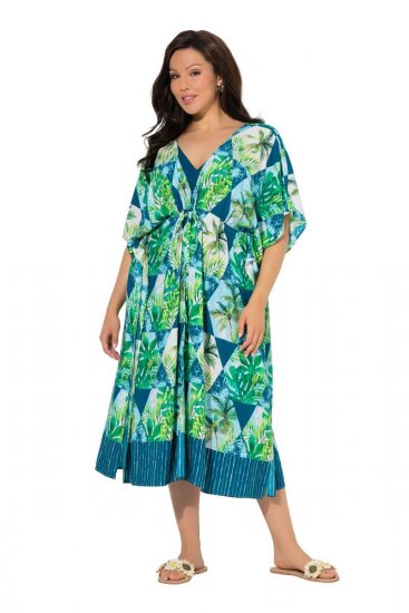 Ulla Popken 846493 Gemustertes Kleid Petrol - Kaftane - 