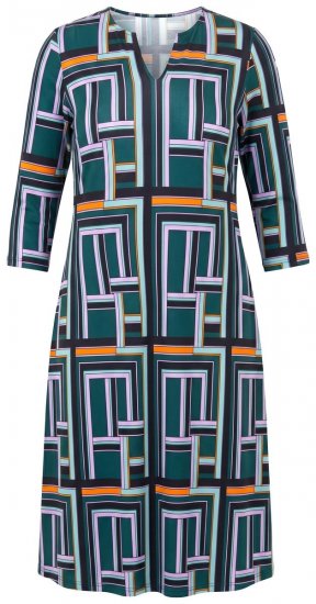 Ulla Popken 846724 Gemustertes Kleid Dunkelgrün - Jerseykleider - 