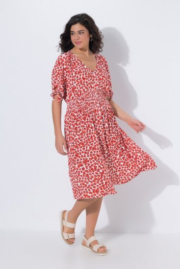 Ulla Popken 846912 Gemustertes Midikleid Koralle - Midikleider - Midikleider für Damen in großen Größen