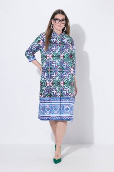 Ulla Popken 846952 Geblümtes Hemdblusenkleid Weiß - Midikleider - Midikleider für Damen in großen Größen