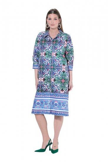 Ulla Popken 846952 Geblümtes Hemdblusenkleid Weiß - Midikleider - Midikleider für Damen in großen Größen