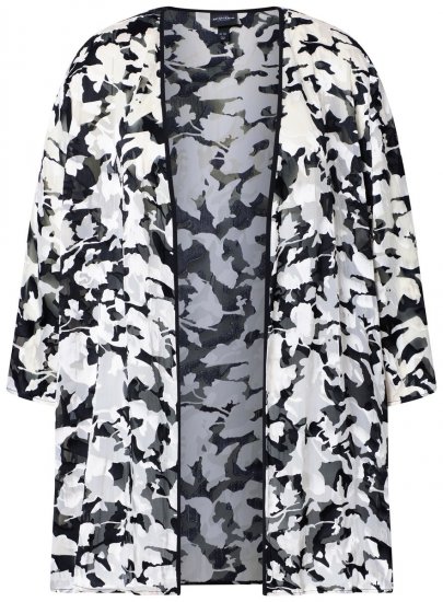 Ulla Popken 847060 Offene Jacke aus Ausbrenner-Chiffon Schwarz - Jacken - Damenjacken in großen Größen