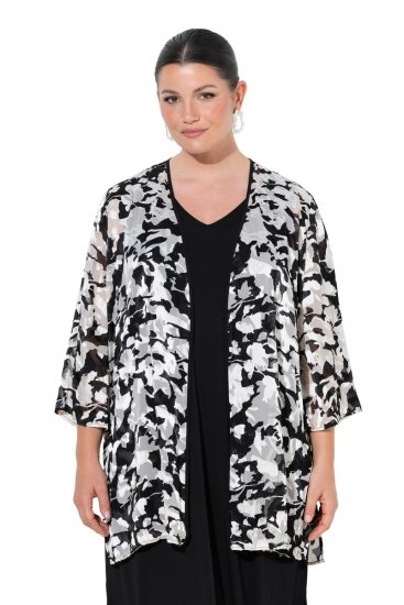 Ulla Popken 847060 Offene Jacke aus Ausbrenner-Chiffon Schwarz - Jacken - Damenjacken in großen Größen