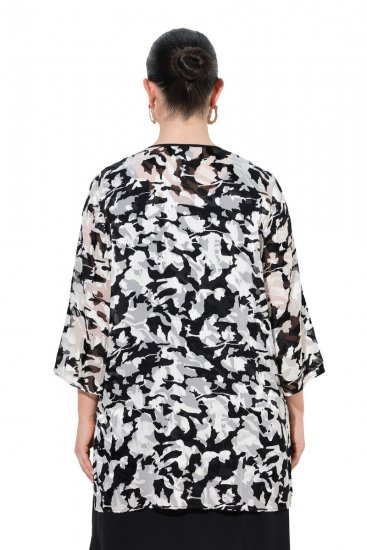 Ulla Popken 847060 Offene Jacke aus Ausbrenner-Chiffon Schwarz - Jacken - Damenjacken in großen Größen