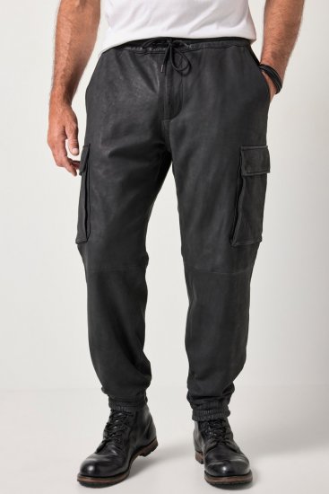 JP1880 847064 Cargohose aus Lammnappaleder Schwarz - Lederhosen für Herren in großen Größen - Herren Lederhosen in großen Größen