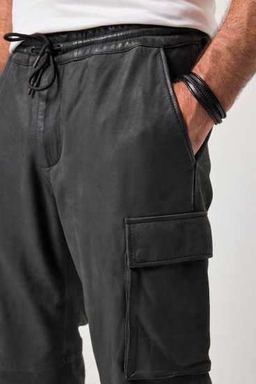JP1880 847064 Cargohose aus Lammnappaleder Schwarz - Lederhosen für Herren in großen Größen - Herren Lederhosen in großen Größen