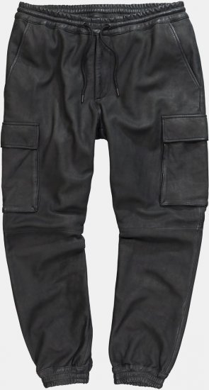 JP1880 847064 Cargohose aus Lammnappaleder Schwarz - Lederhosen für Herren in großen Größen - Herren Lederhosen in großen Größen
