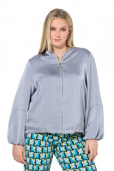 Ulla Popken 847191 Schimmernder Blouson mit College-Kragen Grau - Jacken - Damenjacken in großen Größen