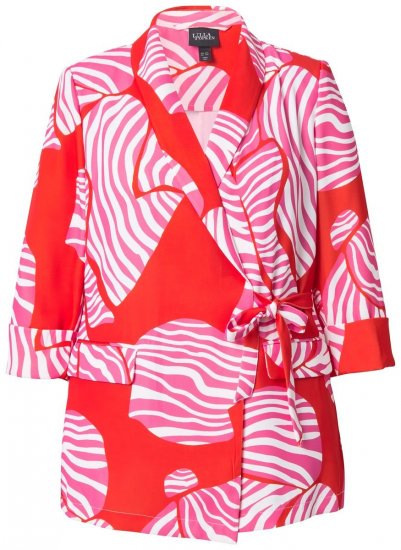 Ulla Popken 847275 Gestreifter Blazer in Wickeloptik Rot - Blazer - Blazer in großen Größen für Damen