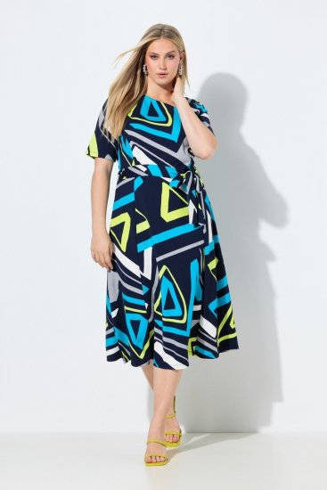 Ulla Popken 847324 Gemustertes Midikleid Dunkelblau - Midikleider - Midikleider für Damen in großen Größen