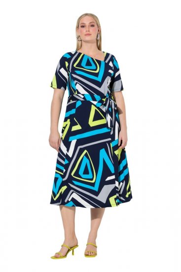 Ulla Popken 847324 Gemustertes Midikleid Dunkelblau - Midikleider - Midikleider für Damen in großen Größen