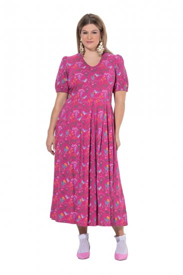 Ulla Popken 847409 Gemustertes Maxikleid Beerenrot - Maxikleider - Maxikleider in großen Größen