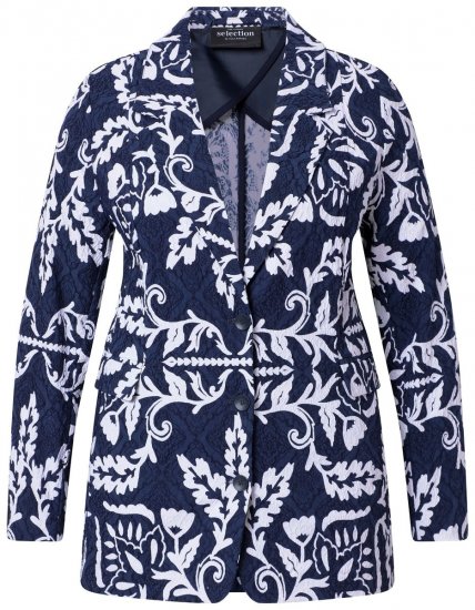 Ulla Popken 847586 Blazer aus floralem Jacquard Dunkelblau - Blazer - Blazer in großen Größen für Damen