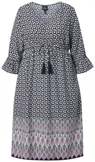 Ulla Popken 847798 Midikleid in A-Linie mit V-Ausschnitt Schwarz - Midikleider - Midikleider für Damen in großen Größen