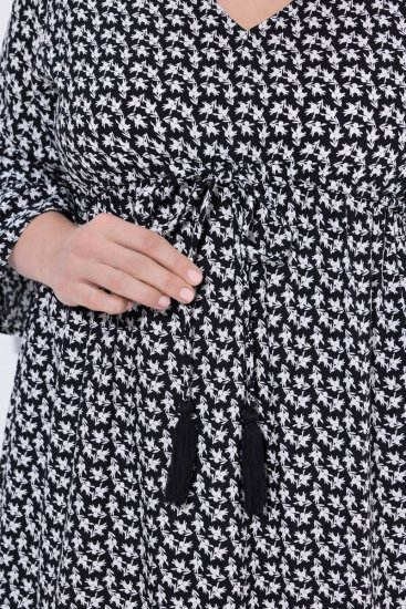 Ulla Popken 847798 Midikleid in A-Linie mit V-Ausschnitt Schwarz - Midikleider - Midikleider für Damen in großen Größen
