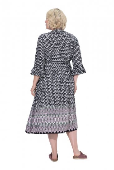 Ulla Popken 847798 Midikleid in A-Linie mit V-Ausschnitt Schwarz - Midikleider - Midikleider für Damen in großen Größen