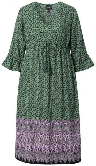 Ulla Popken 847798 Midikleid in A-Linie mit V-Ausschnitt Dunkelgrün - Midikleider - Midikleider für Damen in großen Größen