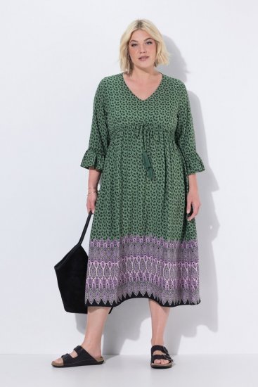 Ulla Popken 847798 Midikleid in A-Linie mit V-Ausschnitt Dunkelgrün - Midikleider - Midikleider für Damen in großen Größen