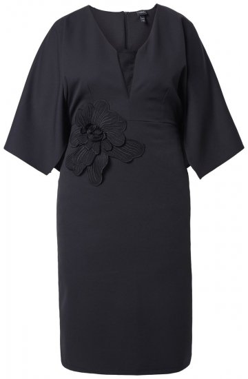 Ulla Popken 847909 Geblümtes Midikleid Schwarz - Midikleider - Midikleider für Damen in großen Größen