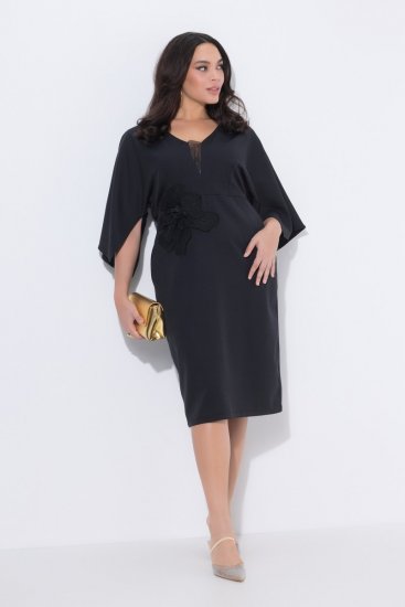 Ulla Popken 847909 Geblümtes Midikleid Schwarz - Midikleider - Midikleider für Damen in großen Größen