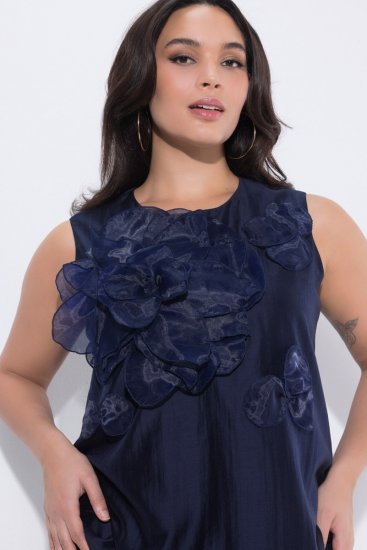 Ulla Popken 847918 Geblümtes Chiffonkleid Dunkelblau - Midikleider - Midikleider für Damen in großen Größen