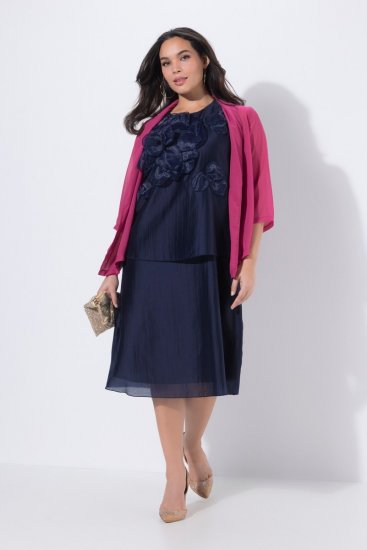 Ulla Popken 847918 Geblümtes Chiffonkleid Dunkelblau - Midikleider - Midikleider für Damen in großen Größen