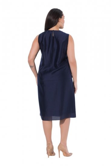 Ulla Popken 847918 Geblümtes Chiffonkleid Dunkelblau - Midikleider - Midikleider für Damen in großen Größen