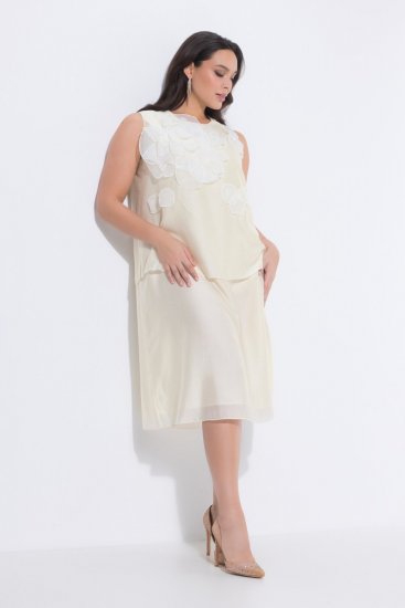 Ulla Popken 847918 Geblümtes Chiffonkleid Wollweiß - Sommerkleider - Sommerkleider in großen Größen