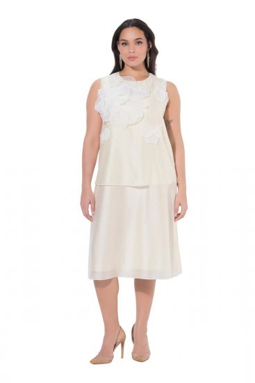 Ulla Popken 847918 Geblümtes Chiffonkleid Wollweiß - Sommerkleider - Sommerkleider in großen Größen