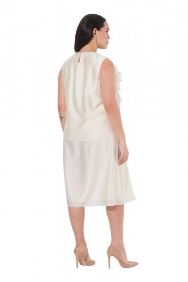 Ulla Popken 847918 Geblümtes Chiffonkleid Wollweiß - Sommerkleider - Sommerkleider in großen Größen