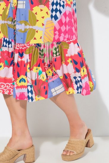 Ulla Popken 848015 Gemustertes Midikleid mit Tunnelzug Rosa - Midikleider - Midikleider für Damen in großen Größen