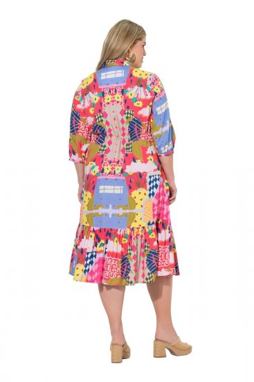 Ulla Popken 848015 Gemustertes Midikleid mit Tunnelzug Rosa - Midikleider - Midikleider für Damen in großen Größen