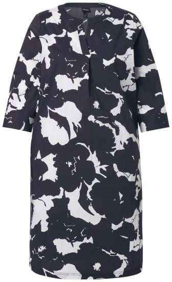 Ulla Popken 848061 Geblümtes Midikleid mit 3/4-Ärmeln Schwarz - Midikleider - Midikleider für Damen in großen Größen