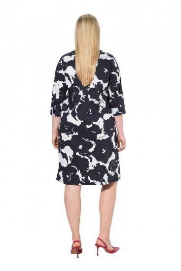 Ulla Popken 848061 Geblümtes Midikleid mit 3/4-Ärmeln Schwarz - Midikleider - Midikleider für Damen in großen Größen