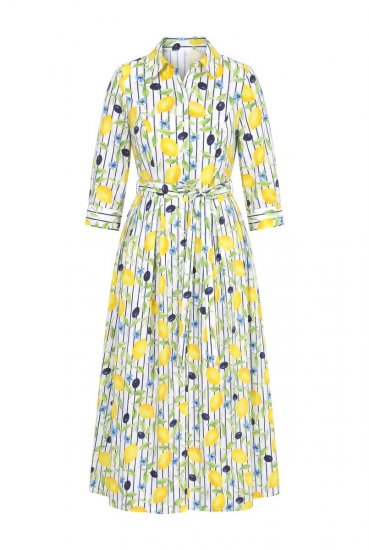 Ulla Popken 848081 Gestreiftes Hemdblusenkleid Weiß - Maxikleider - Maxikleider in großen Größen