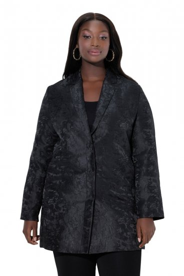 Ulla Popken 848099 Geblümter Jacquardblazer mit verdeckter Knopfleiste Schwarz - Blazer - Blazer in großen Größen für Damen