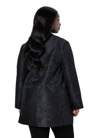 Ulla Popken 848099 Geblümter Jacquardblazer mit verdeckter Knopfleiste Schwarz - Blazer - Blazer in großen Größen für Damen